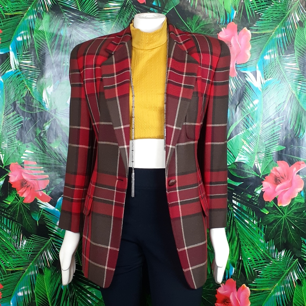 Vintage plaid red 90s 80s oversized blazer